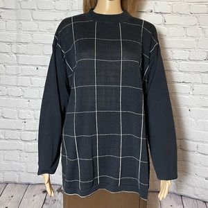 Genelli Silk Windowpane Black Knit Sweater Size XL